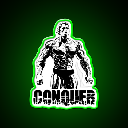 Conquer Arnold Schwarzenegger Bodybuilding Gym Fitness Led Neon Sign Rgb Color