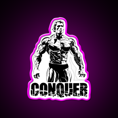 Conquer Arnold Schwarzenegger Bodybuilding Gym Fitness Led Neon Sign Rgb Color