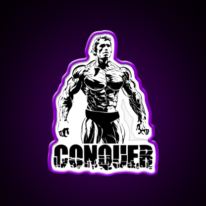 Conquer Arnold Schwarzenegger Bodybuilding Gym Fitness Led Neon Sign Rgb Color