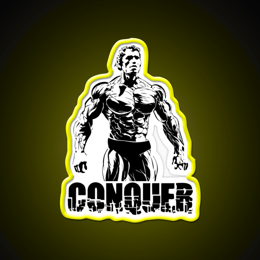Conquer Arnold Schwarzenegger Bodybuilding Gym Fitness Led Neon Sign Rgb Color