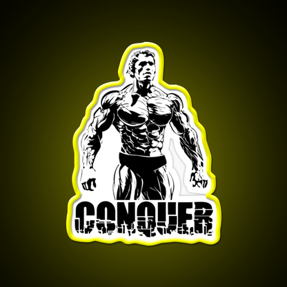Conquer Arnold Schwarzenegger Bodybuilding Gym Fitness Led Neon Sign Rgb Color