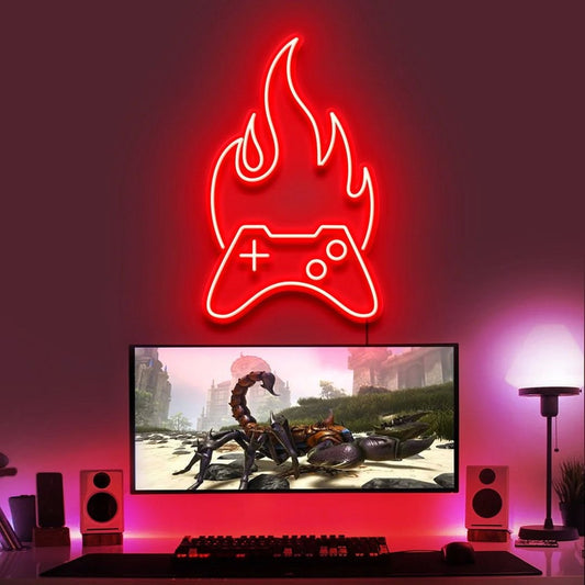 Controller On Fire Gaming Led Sign Business Neon Sign