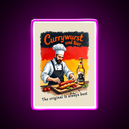 Cook Says German Currywurst Is Always Bar Decor Led Neon Sign Rgb Color - Neon sign mounted on wall in room