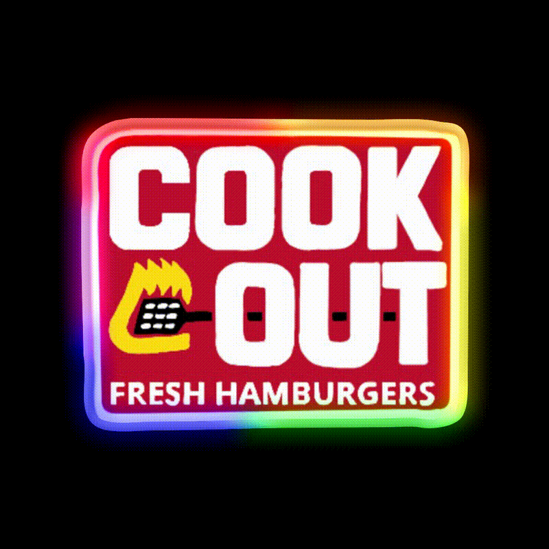 Cookout Logo Fast Food Led Neon Sign For Burger Place Rgb Color