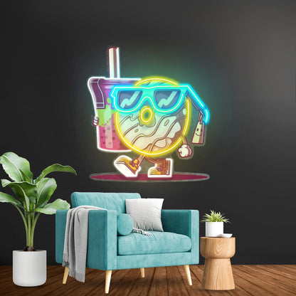 Cool Donut Holding A Tea Cup Led Neon Sign Light Custom Led Signs - Shineneon