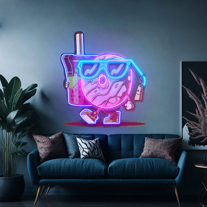 Cool Donut Holding A Tea Cup Led Neon Sign Light Custom Led Signs - Shineneon