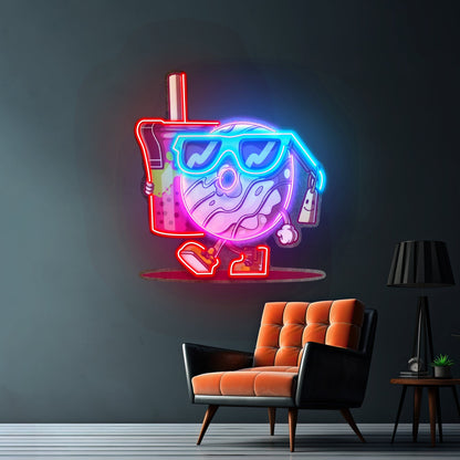Cool Donut Holding A Tea Cup Led Neon Sign Light Custom Led Signs - Shineneon