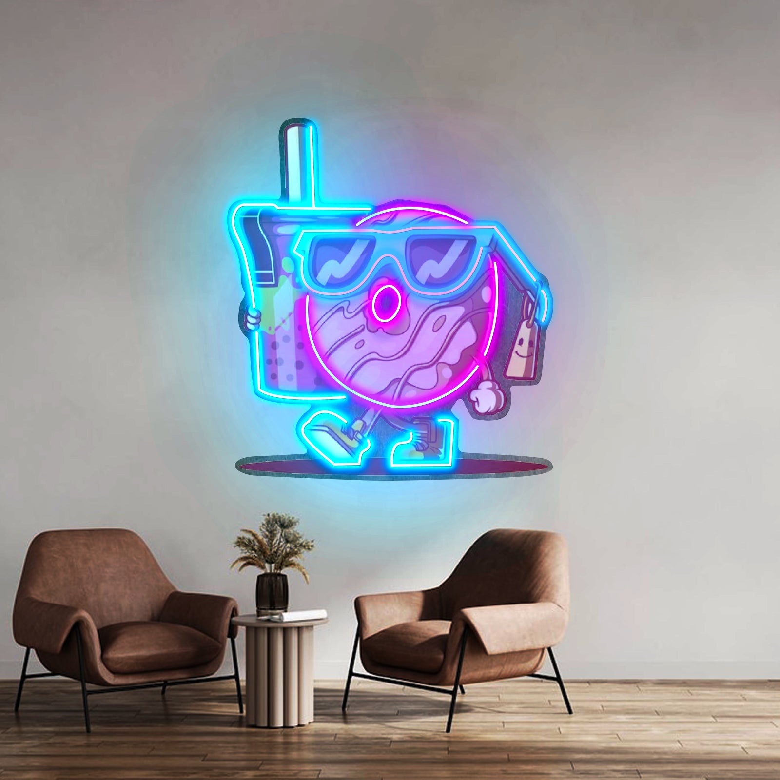 Cool Donut Holding A Tea Cup Led Neon Sign Light Custom Led Signs