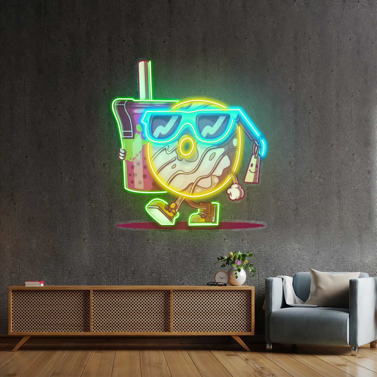 Cool Donut Holding A Tea Cup Led Neon Sign Light Custom Led Signs