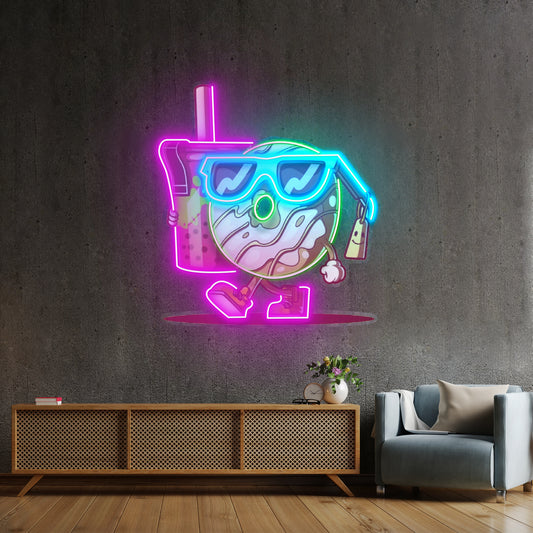 Cool Donut Holding A Tea Cup Led Neon Sign Light Custom Led Signs