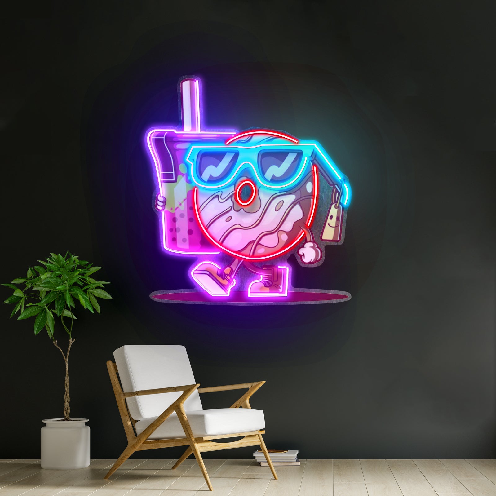 Cool Donut Holding A Tea Cup Led Neon Sign Light Custom Led Signs