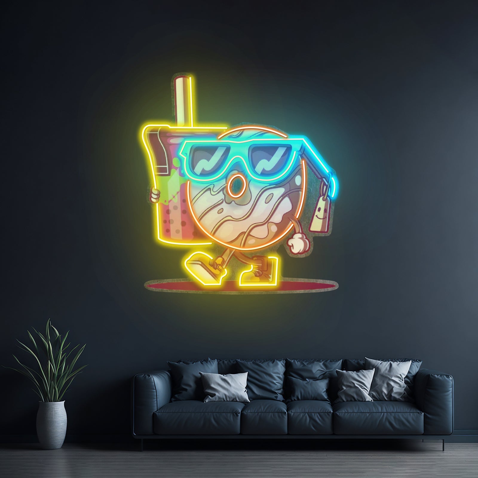Cool Donut Holding A Tea Cup Led Neon Sign Light Custom Led Signs