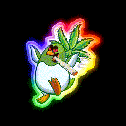 Cool Funny Penguin Hemp Inspired Green Leaf Led Neon Sign Rgb Color - LED neon sign close-up detail