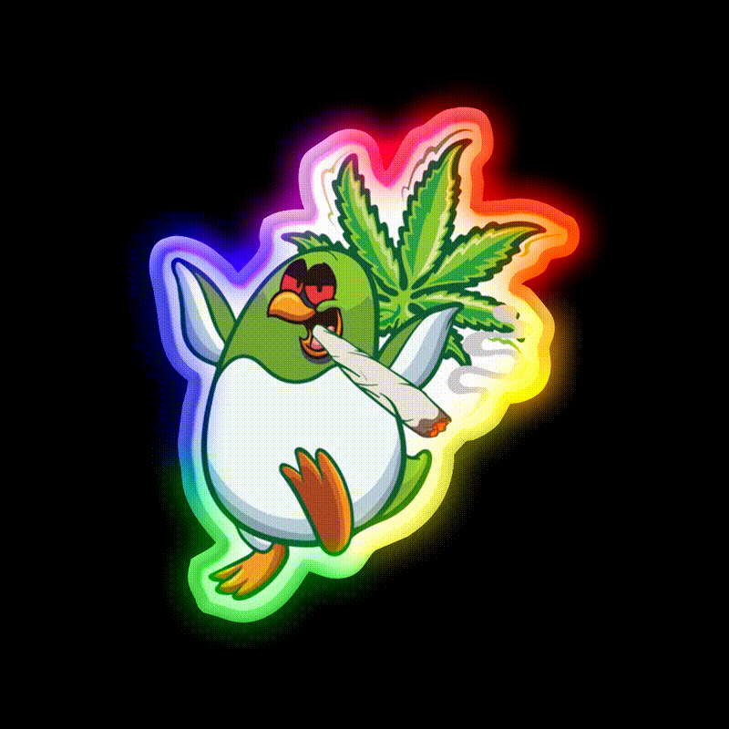 Cool Funny Penguin Hemp Inspired Green Leaf Led Neon Sign Rgb Color - LED neon sign close-up detail