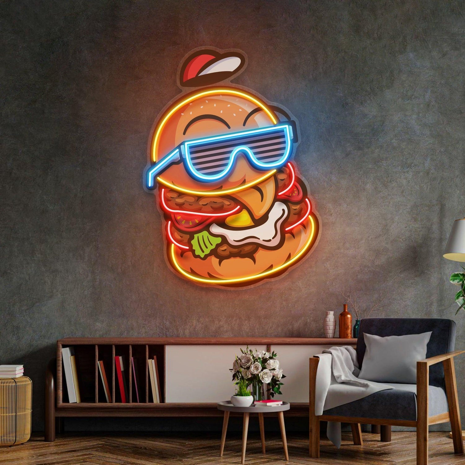 Cool Hamburger Pop Art Uv Printed Led Neon Sign For Restaurant And Living Room Decor | Shineneon