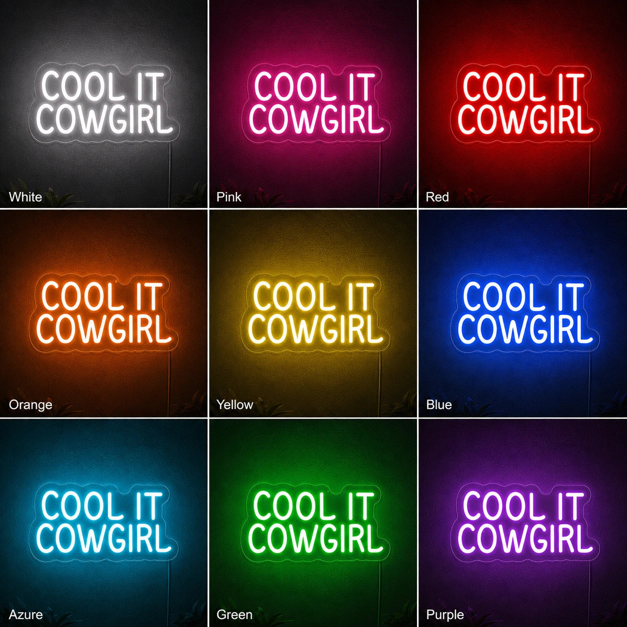 Cool It Cowgirl Neon Sign LED Neon Sign color grid