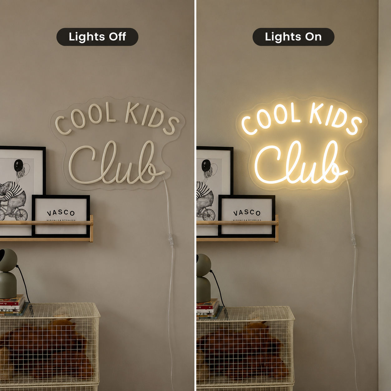 Cool Kids Club Wall Decor LED Neon Sign - 06 Day Night Comparison