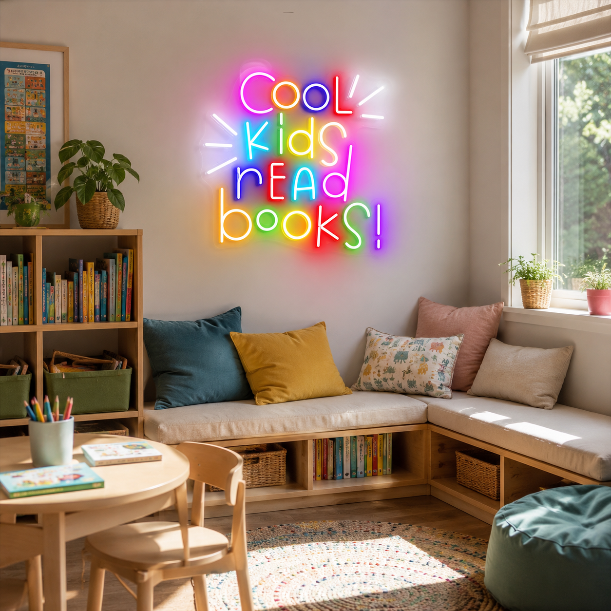 Cool Kids Read Books Wall Decor LED Neon Sign - 03 Real Lifestyle Scene