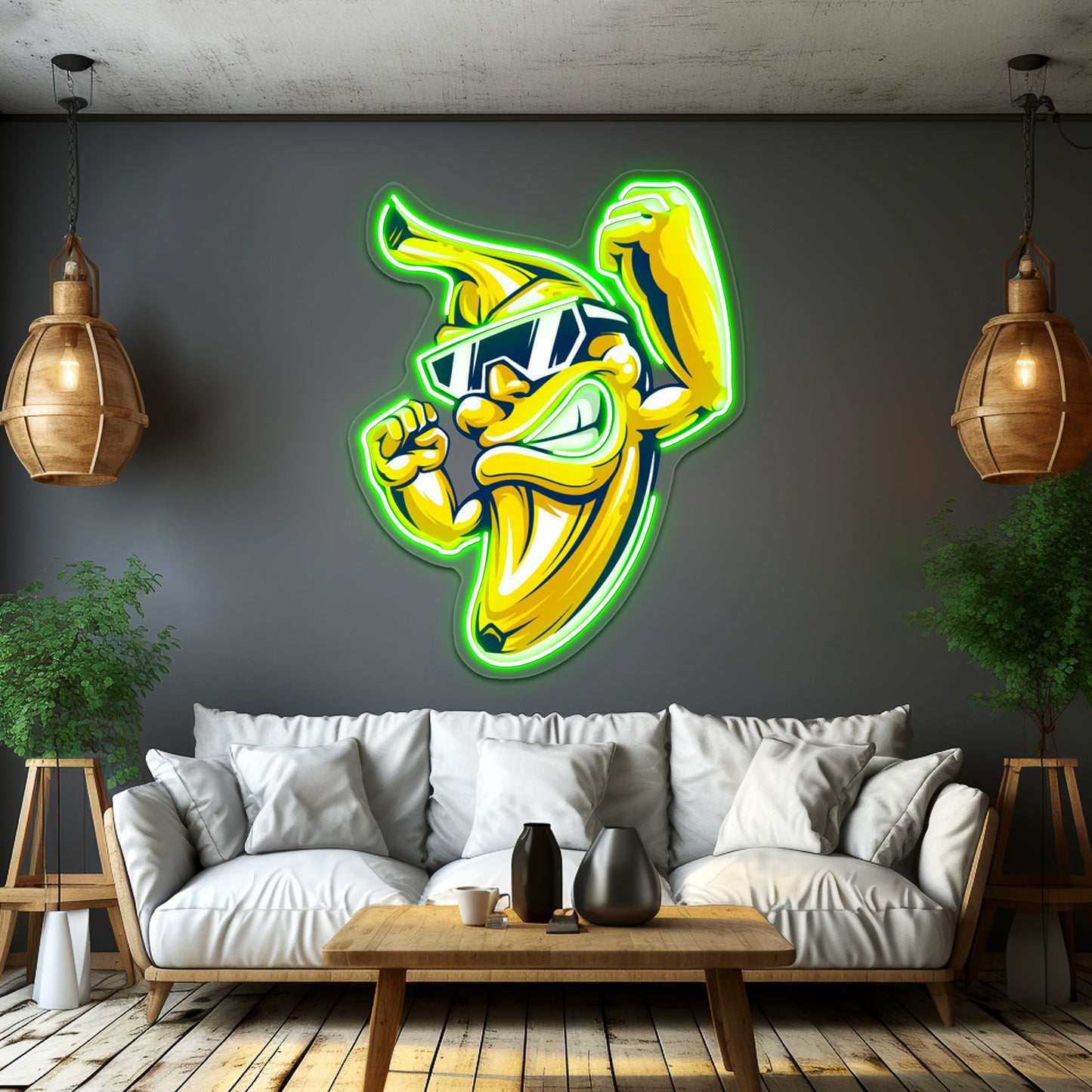 Cool Muscular Banana Character In Sunglasses Wall Artwork Neon Signs