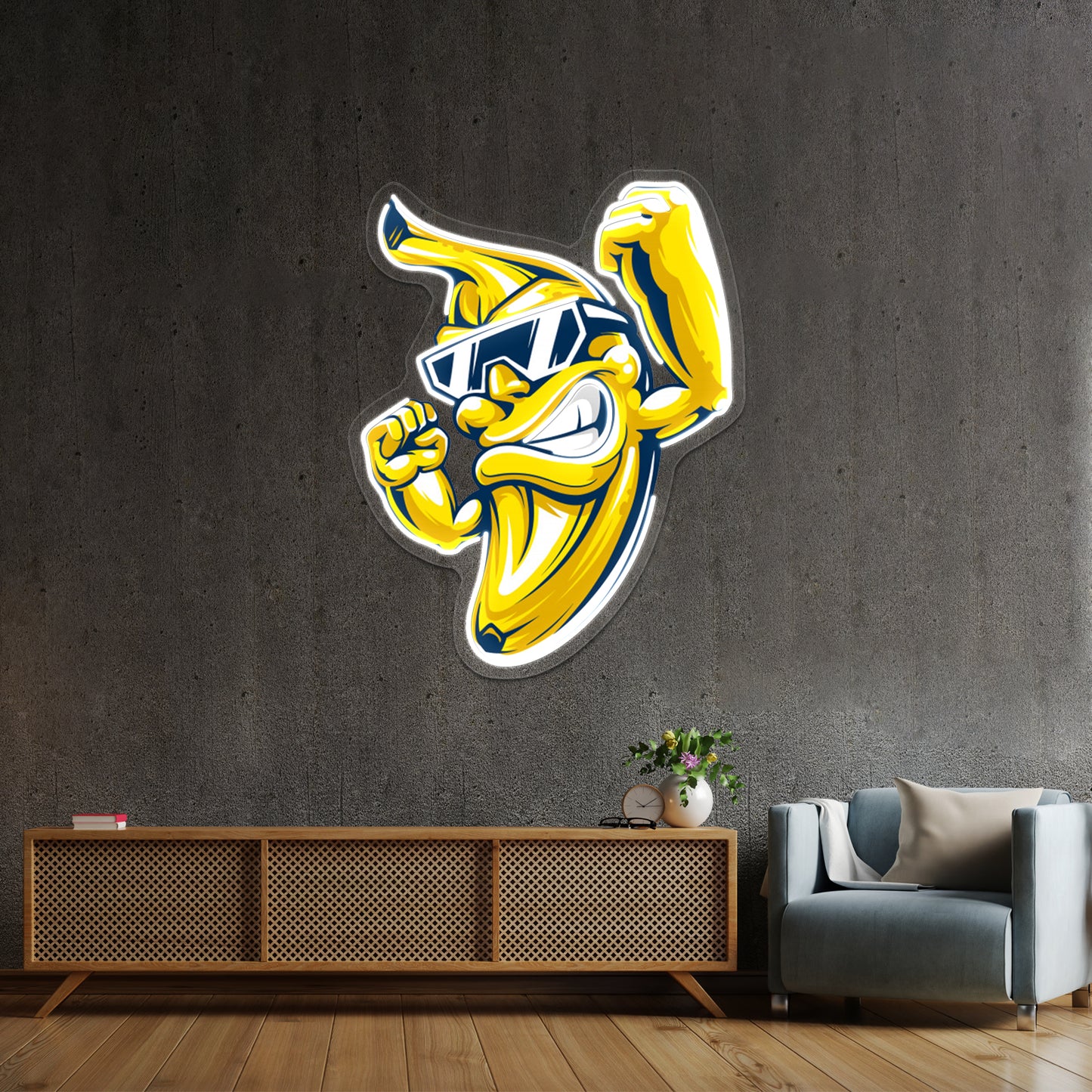 Cool Muscular Banana Character In Sunglasses Wall Artwork Neon Signs