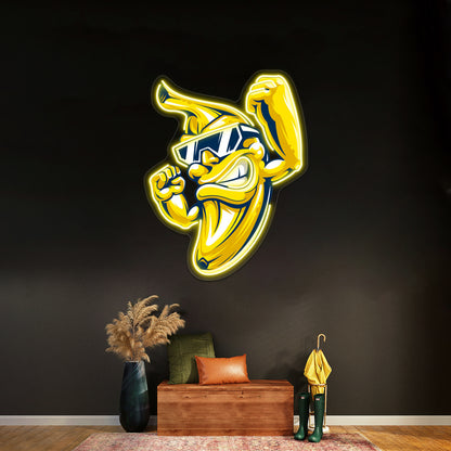 Cool Muscular Banana Character In Sunglasses Wall Artwork Neon Signs