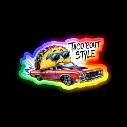 Cool Taco Driving Classic Car Taco Led Neon Sign Mexican Food Sign Rgb Color - LED neon sign close-up detail