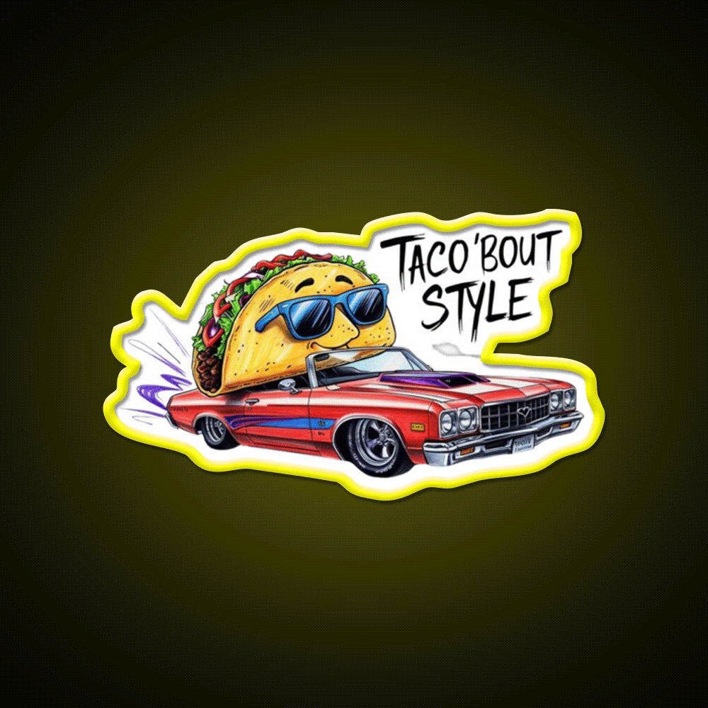 Cool Taco Driving Classic Car Taco Led Neon Sign Mexican Food Sign Rgb Color - Custom LED neon sign front view