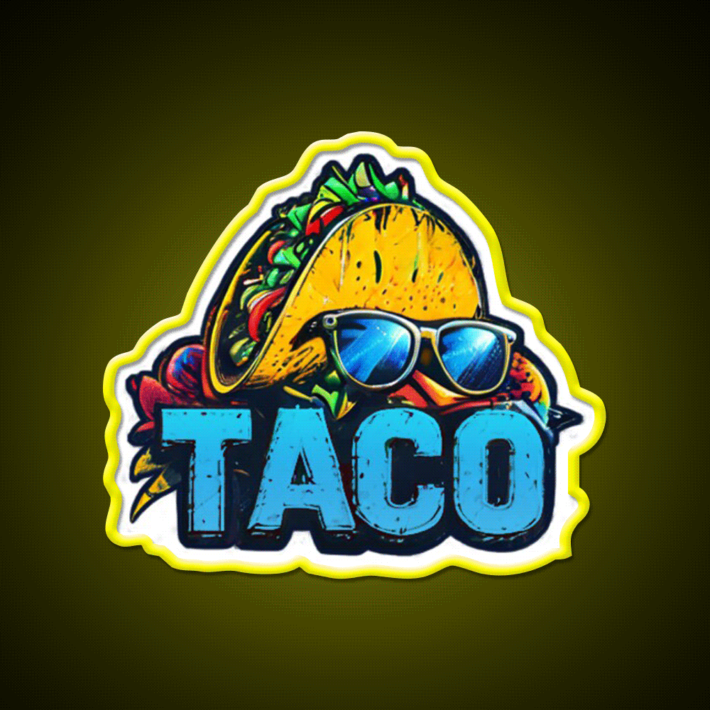 Cool Taco With Sunglasses Cute Taco Led Neon Sign Wall Light Rgb Color - Custom LED neon sign front view