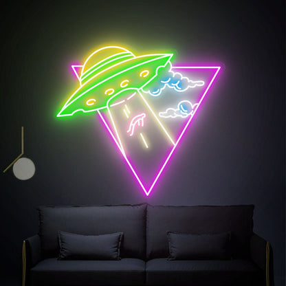 Cool Ufo Kidnapping Man Led Neon Sign For Wall Decor - Shineneon