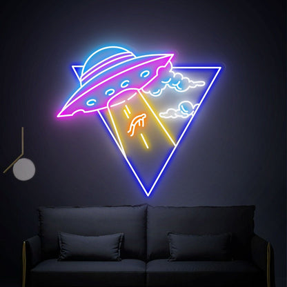 Cool Ufo Kidnapping Man Led Neon Sign For Wall Decor - Shineneon