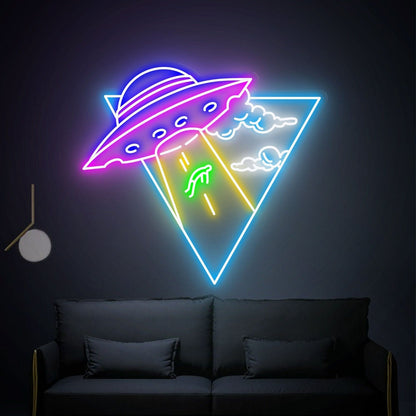 Cool Ufo Kidnapping Man Led Neon Sign For Wall Decor - Shineneon