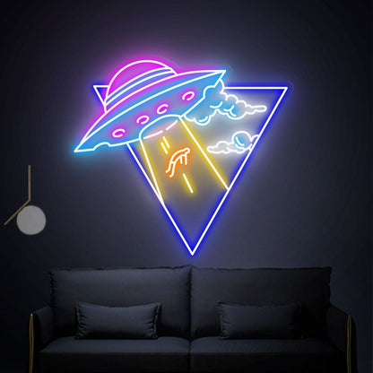 Cool Ufo Kidnapping Man Led Neon Sign For Wall Decor - Shineneon