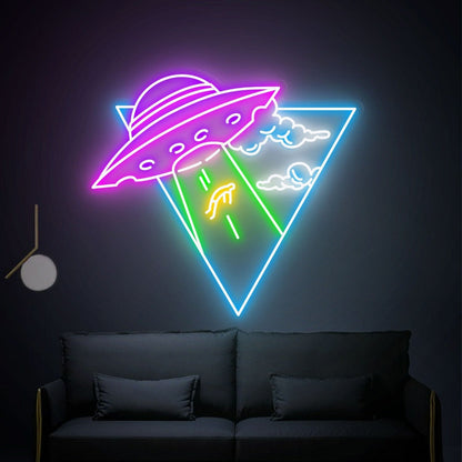 Cool Ufo Kidnapping Man Led Neon Sign For Wall Decor - Shineneon