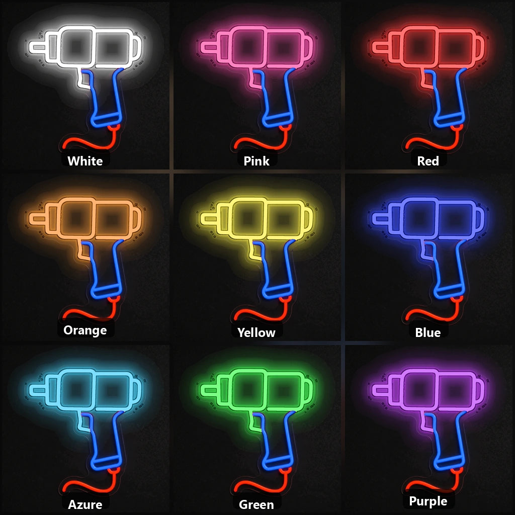Corded Hand Drill Vintage LED Neon Sign color grid