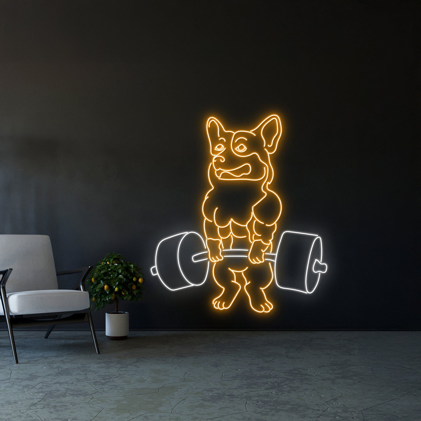 Corgi Lifting Barbell Neon Sign