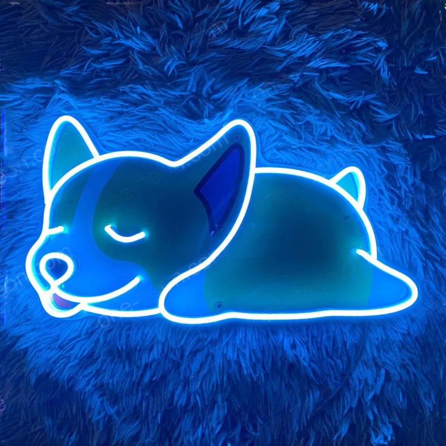 Corgi Sleeping Blue Pink Accent Led Neon Sign For Pet Lover Indoor Decor | Shineneon