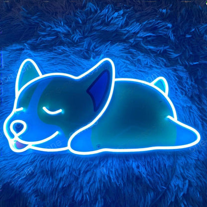 Corgi Sleeping Blue Pink Accent Led Neon Sign For Pet Lover Indoor Decor | Shineneon