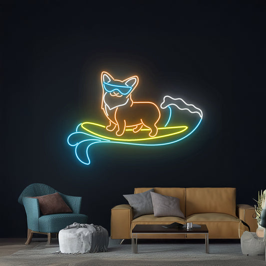 Corgi Surfing Neon Sign