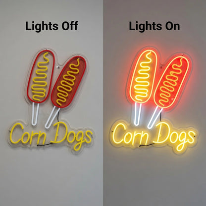 Corn Dogs Wall Decor LED Neon Sign - 06 Day Night Comparison