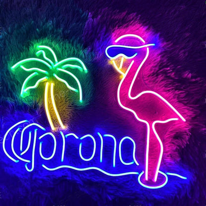 Corona Flamingo Palm Tree Tropical Led Neon Sign For Bar Decor | Shineneon