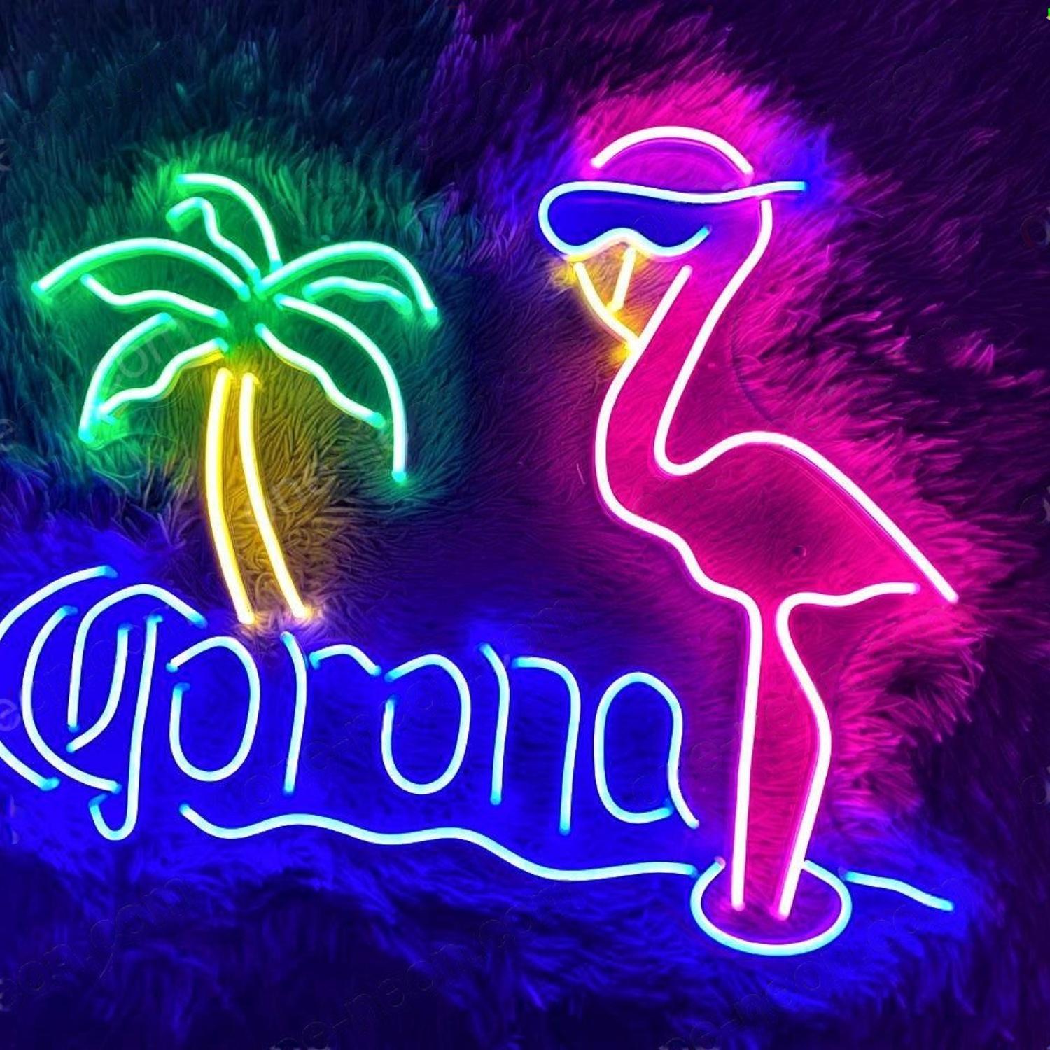 Corona Flamingo Palm Tree Tropical Led Neon Sign For Bar Decor | Shineneon