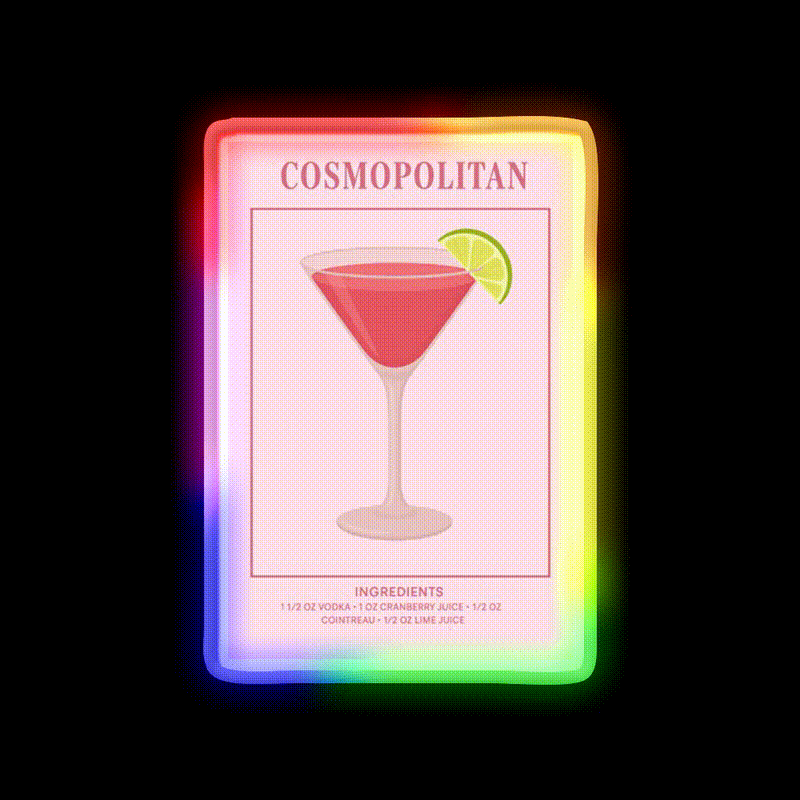 Cosmopolitan Cocktail Bar Decor Led Neon Sign Drink Lounge Art Rgb Color - LED neon sign close-up detail
