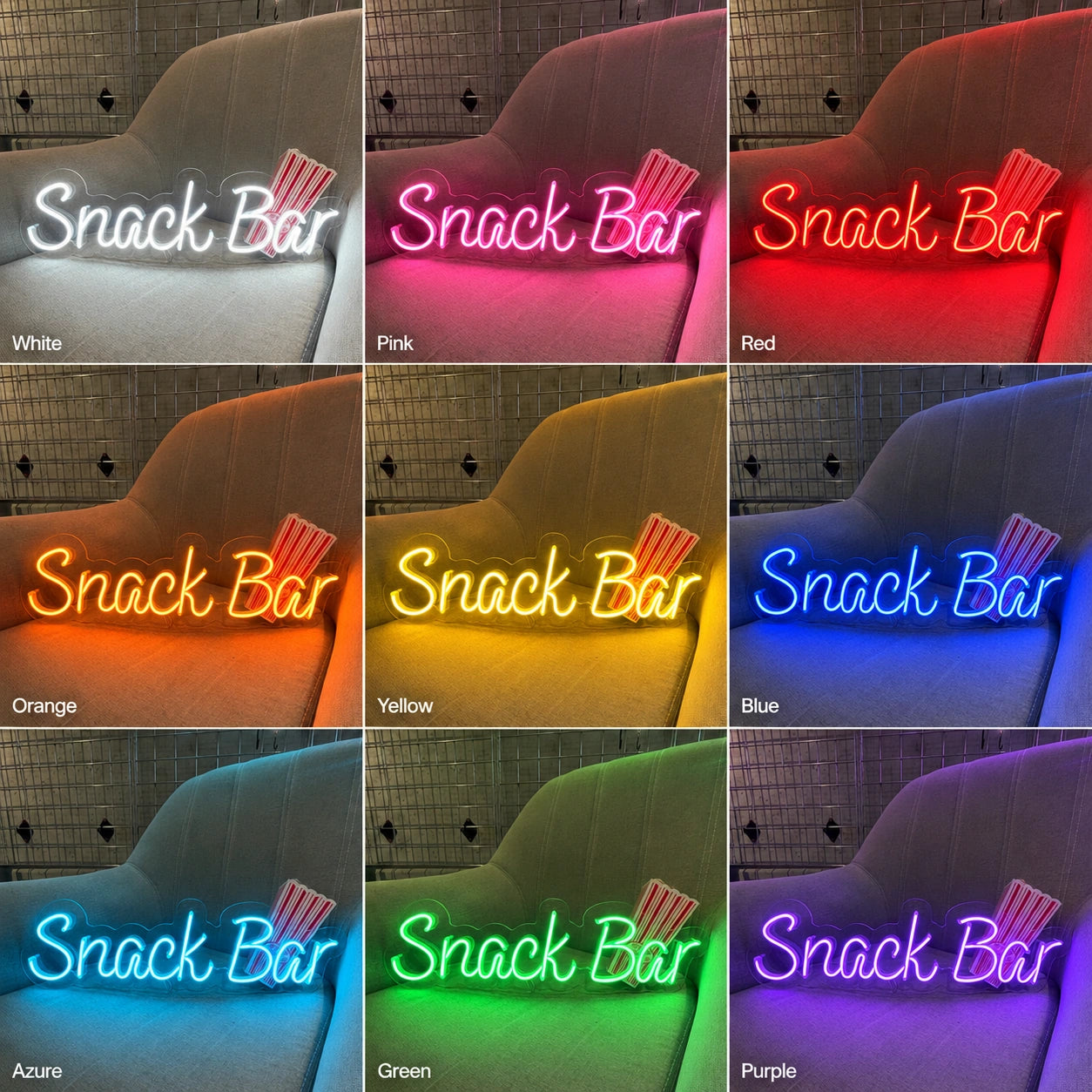 Couch Snack Bar Neon Sign LED Neon Sign color grid