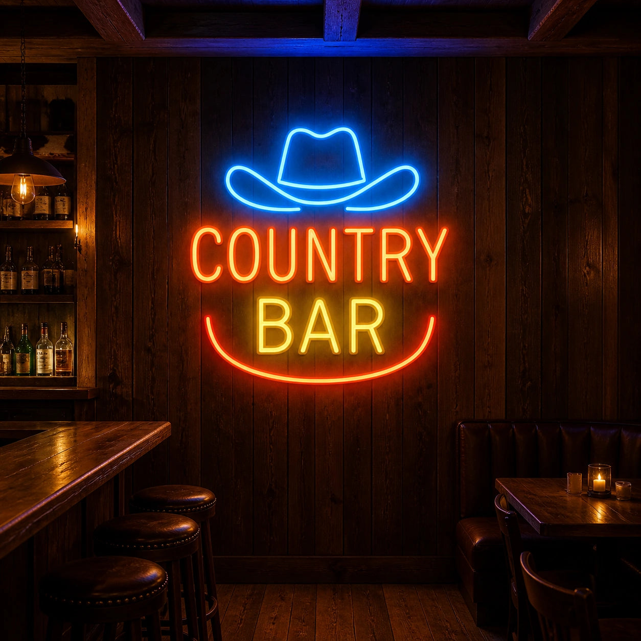 Country Bar Cowboy Hat Horseshoe Vintage LED Neon Sign real lifestyle scene