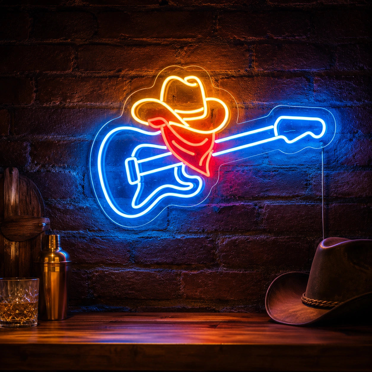 Country Guitar Cowboy Hat Neon Sign LED Neon Sign high-converting product image