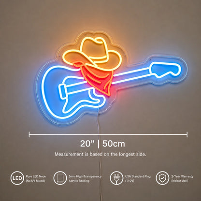 Country Guitar Cowboy Hat Neon Sign LED Neon Sign size image