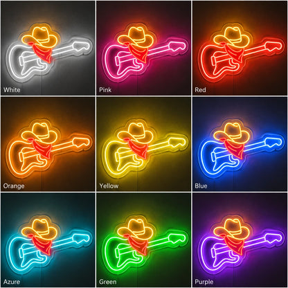 Country Guitar Cowboy Hat Neon Sign LED Neon Sign color grid