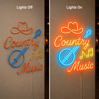 Country Music Banjo And Cowboy Hat LED Neon Sign main product image