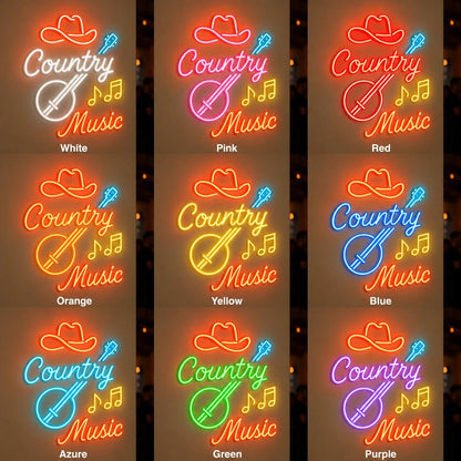 Country Music Banjo And Cowboy Hat LED Neon Sign - Shineneon