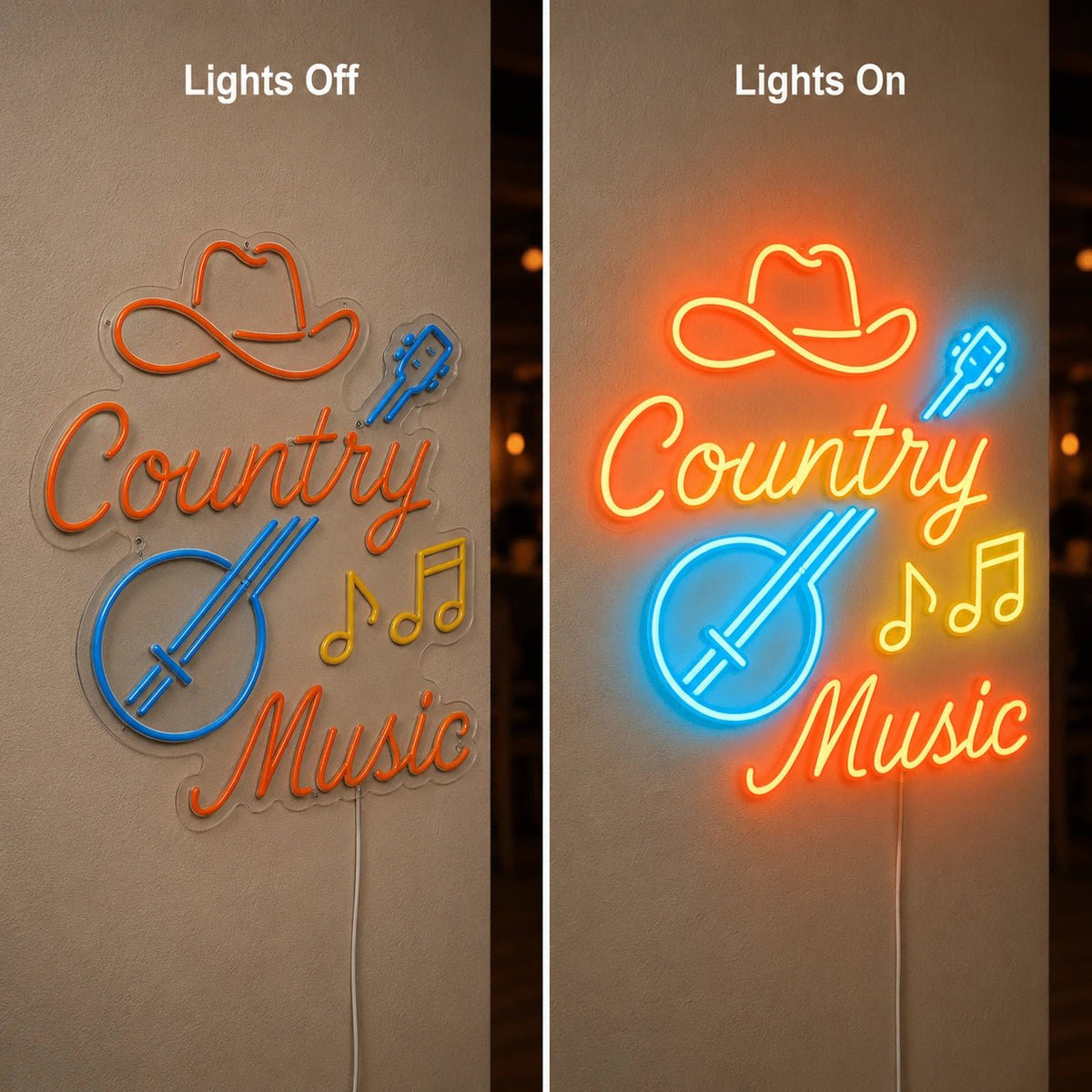 Country Music Banjo And Cowboy Hat LED Neon Sign - Shineneon